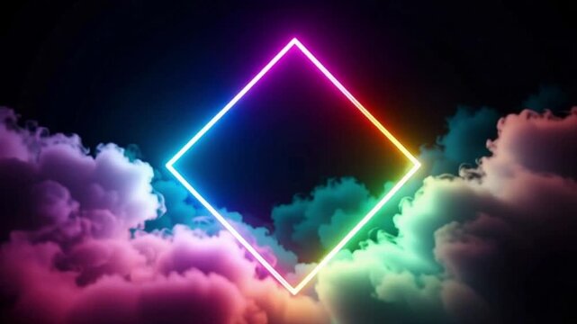 Neon Light Abstract: A Colorful and Dynamic Shape on Clouds

