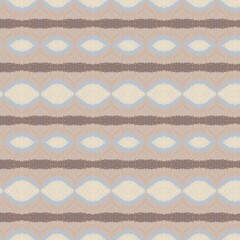 A seamless geometric pattern with a distressed texture, featuring horizontal rows of abstract, oval, and diamond shapes in brown, beige, and light blue