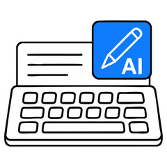 AI in Writing Texts Keyboard with Pen Icon – Vector Illustration