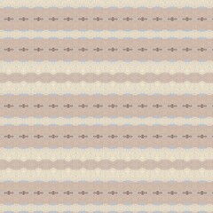 A seamless geometric pattern with a distressed texture, featuring horizontal rows of abstract, stylized shapes and wavy lines in brown, beige, and light blue