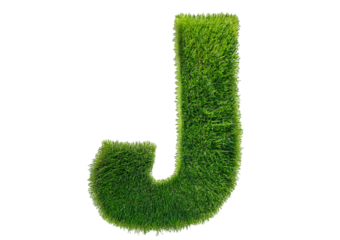Grass font 3d rendering letter J isolated on a transparent or white background