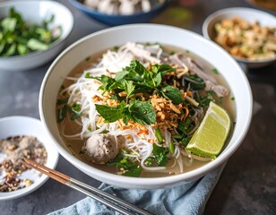 Noodle soup, garnished