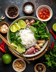 Noodle bowl with fresh ingredients