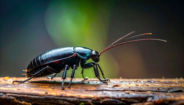 Close-up of a dark insect on wood