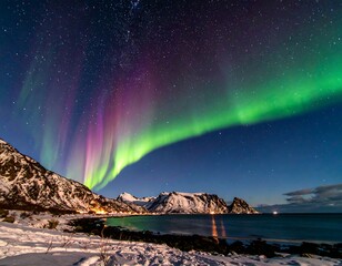 Northern Lights over a snowy landscape
