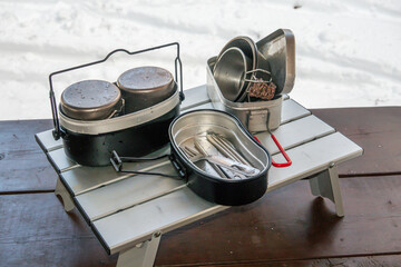 アウトドアで飯ごう　 campsites using a mess kit