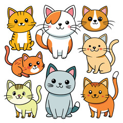 Fototapeta premium Cute cartoon cats in various colors and poses