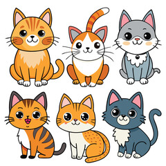 Obraz premium Collection of adorable cartoon cats in various playful poses and colors