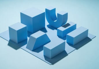 Fototapeta premium Light blue geometric shapes abstract composition