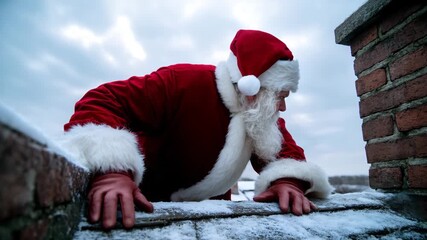 Footage of Santa sneaking up the chimney. Perfect for comedy Christmas intros, family movies and holiday videos.
