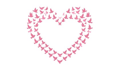 Heart-shaped design of many small pink birds