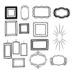 Elegant hand drawn frame collection featuring vintage square and rectangle borders.