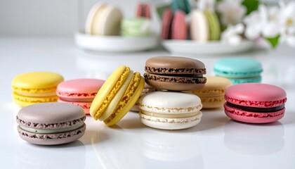 Obraz premium Colorful macarons on a white surface