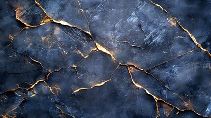 Fototapeta premium Dark blue marble texture with golden cracks and veins creating luxurious natural pattern on stone surface, suitable for interior design and luxury branding backgrounds.