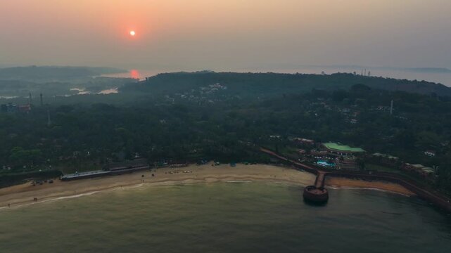 drone shot of sinquerim beach in goa