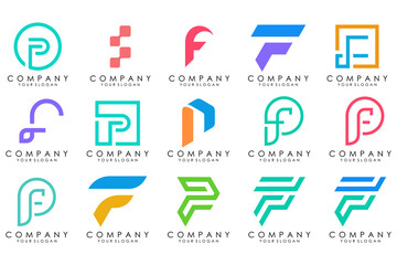 collection abstract letter F logo design. modern logotype F design with colorful. vector illustration