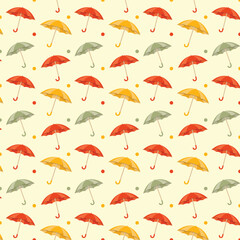Seamless pattern with colourful umbrellas. Autumn vector illustration.