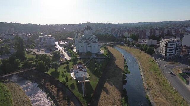 Valjevo orthodox church aerial view