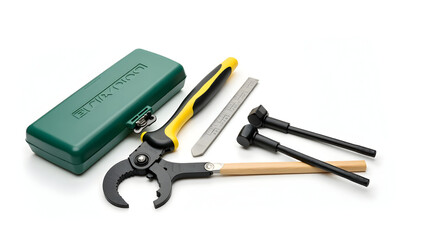 Fototapeta premium Ecology A wind turbine maintenance tool kit, isolated on a white background, suitable for renewable energy engineering branding, green tech visuals(2)
