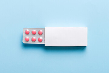 Blank White Product Package Box Mock-up. Open blank medicine drug box with blister top view