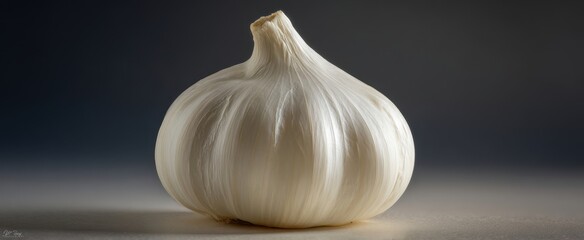 The Garlic Bulb on a Neutral Surface with Dramatic Side Lighting and Texture