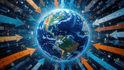 Global technology network connects our world with a luminous, binary flow of data