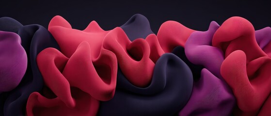 Abstract colorful fabric textures with flowing ruffles and smooth folds in vibrant shades of pink purple and black for artistic design