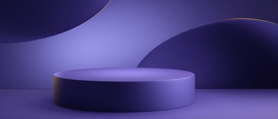Modern minimalistic purple stage with smooth curved shapes and soft lighting for product display or artistic background