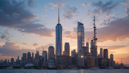 New york city skyline at sunset
