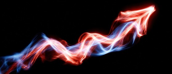 Dynamic light streaks showing upward movement and energy flow with vibrant red and blue colors on a black background