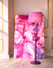 Modern purple lamp and abstract art