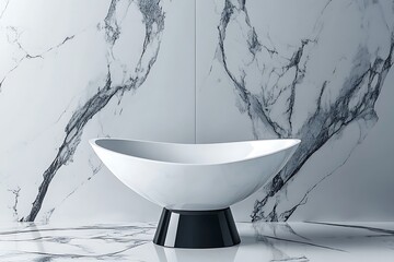Elegant white basin with black base against marble wall