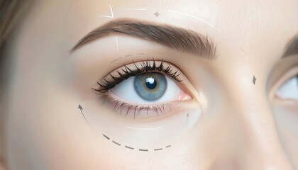 Close-up woman's eye with cosmetic lines