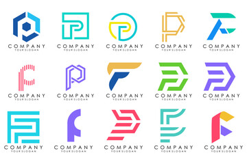 collection abstract letter F logo design. modern logotype F design with colorful. vector illustration