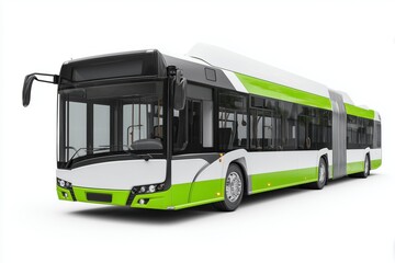 Modern articulated bus on white background