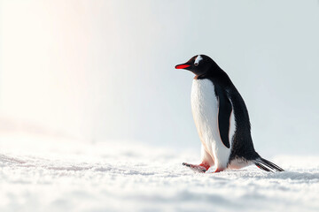 Fototapeta premium Gentoo penguin walking on the snow field