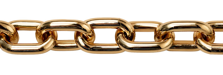 Close up of a thick shiny gold chain with interlocking links
