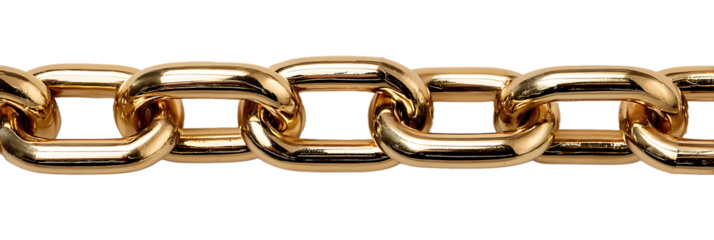 Close up of a thick shiny gold chain with interlocking links