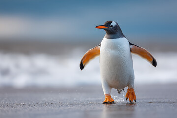 Naklejka premium Gentoo penguin walking on the beach