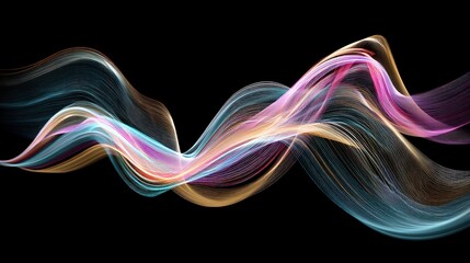 Vibrant colorful abstract light streaks flowing smoothly across a dark background creating a dynamic and energetic visual effect
