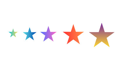 Set of five star icons with a vibrant, colorful gradient. A modern collection ideal for a five-star rating system or as decorative elements for an award graphic.