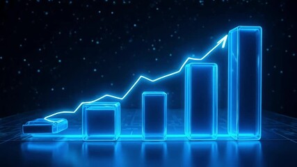 Dynamic futuristic bar graph showing financial data analytics with glowing blue lines for modern business growth in this 4K abstract technology video - Powered by Adobe