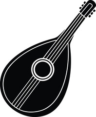 Mandolin Illustration A Black and White Stringed Musical Instrument