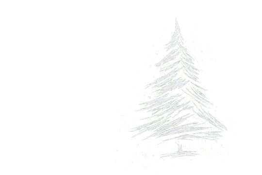 Abstract white Christmas tree graphic on black background.  Textured, stylized design