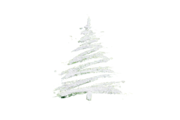 A stylized, light-green Christmas tree, sketched with textured lines