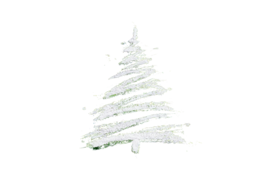A stylized, light-green Christmas tree, sketched with textured lines