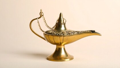 Gold antique lamp on beige background