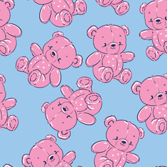 Teddy Bear Pattern Cute Nursery Seamless Vector Hand Drawn Pink Design Print for Kids