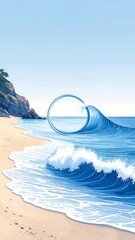 Ocean wave graphic art, beach scene