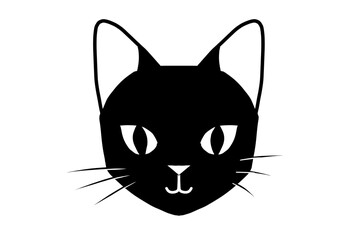 シンプルに描かれた黒猫の顔のベクターイラスト。ひげと鼻と口がモノクロ線画で表現され、アイコンやデザイン素材として使いやすい猫のイラスト｜猫,黒猫,顔,ひげ,鼻,ベクター